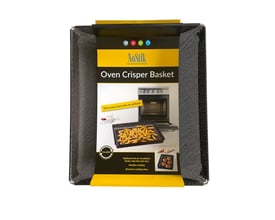 NoStik ovn crisper kurv på 3 liter med sort netform, vist sammen med emballagen.