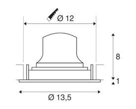 Teknisk tegning af SLV NUMINOS® MOVE DL M indbygningsspot med angivelse af mål for diameter og dybde.