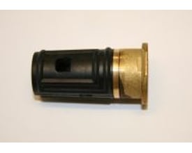 Mora cylinderpakning til Temp 1-grebsarmatur, 11 mm, med sort cylinderform og messingfarvet ende set fra siden.