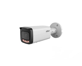 Dahua 5 MP netværkskamera IPC-HFW5559T-ASE-IL-0360B med hvidt kamerahus, sort front og vægbeslag.