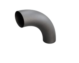 Indura 90° bøjning i P235GH-TC1 stål, 610 x 12,5 mm med en radius på 1525 mm, vist isoleret på hvid baggrund.