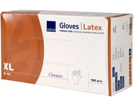 Abena Classic undersøgelseshandske i XL str. Pakke med 100 stk. pudderfri latex med glat overflade og rullekant, godkendt til fødevarer.