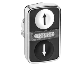 Schneider Electric Harmony XB4 dobbelt trykknap med metalkant, 22mm, med op/ned pile markering og LED-lys.