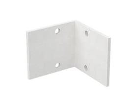 Wibe Mita vinkelbeslag 90° LM100 PC1 i hvidt PC1 materiale med fire monteringshuller.