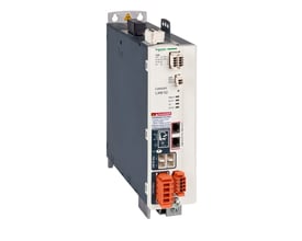 Schneider Electric Lexium LXM52 enkeltdrev 30A, 400V med tilslutninger og advarsel om farlig spænding.