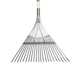 Ironside løvrive med 22 flade tænder og 1,86 meter langt skaft, vist med det brede rivehoved fremme.