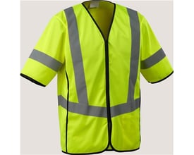 Mascot gul trafikvest i klasse 3 med gennemgående lynlås og reflekterende bånd, lavet af 100% polyester.