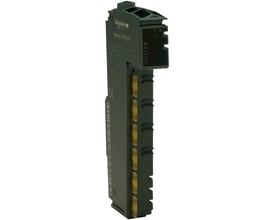 Schneider Electric Modul TM5 4DI med 4 digitale indgange og 100-240VAC forsyning i sort hus, vist fra siden.