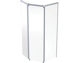 Contura Shower Showerama femkantet frontelement, 800x900 mm, med klare glaspaneler og sølvfarvet aluminiumsramme, vist på hvid baggrund.