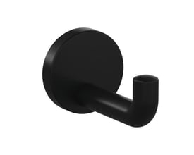 Sort, mat HEWI enkeltkrog fra serie 477 med rund monteringsroset og buet krog, 100 mm dyb.