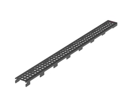 Detaljebillede af Blücher Rist Line Vienna 900, sort stål, der viser den perforerede overflade og endeprofil.