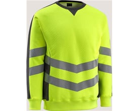 Mascot Wigton HI-VIS sweatshirt i gul og sort, 4XL, med skrå reflekser og en quiltet tekstur på fronten.