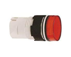 Schneider Electric lampehoved ZB6AV4 med rød linse og sort plastring, Ø16 mm, vist på hvid baggrund.