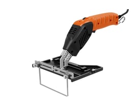 Heat Knife 250 PLUS luftkølet flamingoskærer med fordybningsskærer og 250 mm klinge på hvid baggrund.