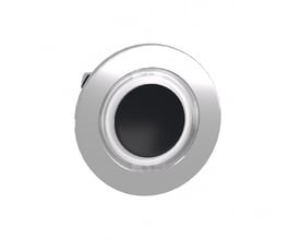 Schneider Electric lampetrykhoved til flush montage, hvid farve med lysende LED-ring og mørk centerflade.