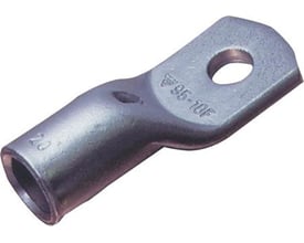 Nærbillede af Elpress Cu-rørkabelsko, der viser inspektionshullet og mærkningen '70-8' for 70mm2 kabel og M8 bolt.