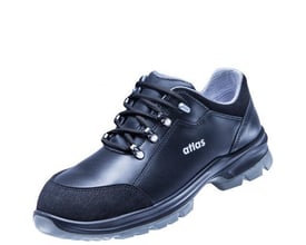 Atlas sikkerhedssko TX 460 2.0 ESD i størrelse 50, lavet af sort vandtæt glatlæder med snørebånd og grå sål.