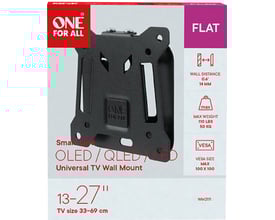 One For All WM2111 fladt TV-beslag i sort, til skærme 13-27 tommer, VESA 100x100 mm og 50 kg max vægt.