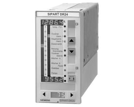 Siemens SIPART DR24 multi-funktions enhed med digitalt display og kontrolknapper på frontpanelet, viser temperaturværdier og statusindikatorer.