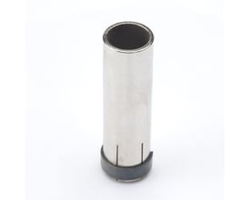 Cylindrisk gasdyse MV400FKS i metal med en bundring af gummi, måler 62 mm i længden.