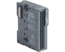 Schneider Electric TM3-modul AI4, AO2 i grå plast med mærkat, der viser 4 analoge indgange og 2 udgange.