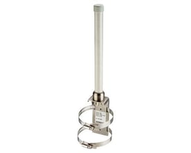 Siemens Scalance IWLAN antenne ANT 792-6MN med 6 dBi gain og IP65 klassificering, vist med monteringsbeslag og spændebånd.