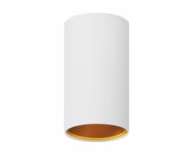 Hvidt SpectrumLED Chloe Tuba GU10-loftspot med cylindrisk form og gylden inderside, set skråt nedefra.