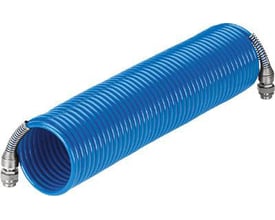 Festo spiralslange PPS-4-7,5-1/4-BL i blå polyamid med 7,5 m længde og 6,3 mm udvendig diameter, med to drejelige fittings.