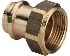 Viega G3 Sanpress tilslutningsforskruning i rødgods med 22 mm presfitting og 1¼" indvendig gevind samt flad pakning.