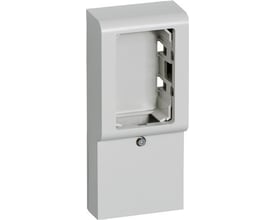 Lauritz Knudsen LK FUGA Softline panelunderlag i lysegrå, 1½ modul, viser front med integreret ramme og skruehul.