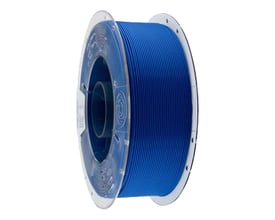 Blå PrimaCreator EasyPrint PLA-filament på spole til 3D-printer, med filamentet set skråt forfra.