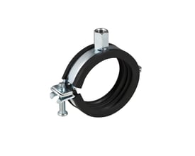 Geberit isoleret rørbærer med M8/M10 gevindmuffe til rør på 74-80 mm, vist på hvid baggrund.