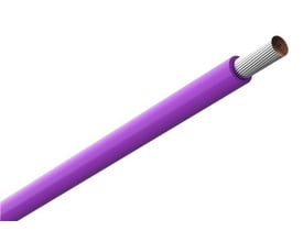 Violet monteringsledning Amokabel Texiline HF90 FT på 1 mm² med synlig flertrådet leder i enden.