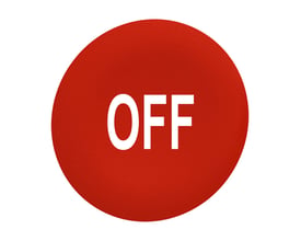 Schneider Electric rød trykflade med hvid "OFF" tekst til Ø30 mm flush trykknaphoveder, isoleret på hvid baggrund.