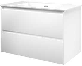 Sanibell Proline møbelsæt i mathvid set fra siden, viser de to skuffer med integrerede greb og minimalistisk design.