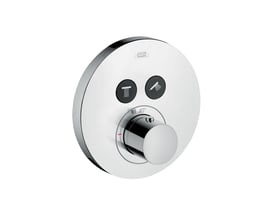 AX rund termostat brusearmatur i krom, isoleret på hvid baggrund, med 1-grebs betjening og temperaturindikator.