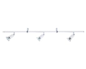 EGLO Mini Skinne hvid 80 cm med tre justerbare spots og GU10 fatninger på hvid baggrund.