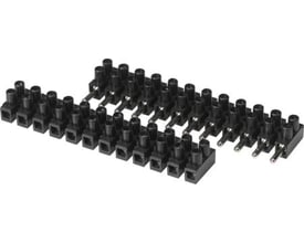 Sort klemrække han+hun med 12 poler og 2,5 mm² ledertværsnit, fremstillet af polyamid, der kan fastgøres med skruer.