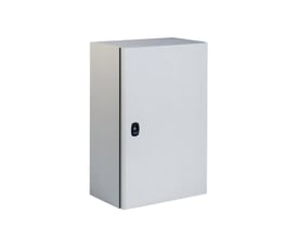 Schneider Electric Spacial S3D vægskab 800x600x400 mm i grå RAL 7035 stål med en enkelt dør og sort låsefunktion.