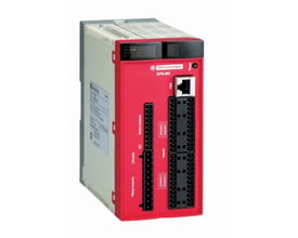 Schneider Electric XPSMC32Z sikkerhedskontroller med 32 digitale indgange og 8 udgange, Modbus-kompatibel.