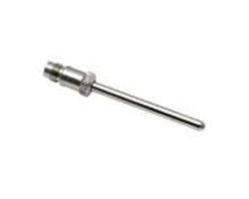 Parker lige kort dyse i forniklet messing med M12x1,25 gevind og DN 2,5 mm, vist isoleret på hvid baggrund.