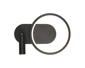 V-TAC LED væglampe VT-7906 i sort metal med en cirkulær skærm og en justerbar spot, præsenteret på hvid baggrund.