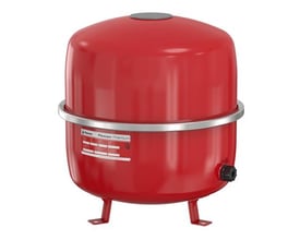 Flamco Flexcon Premium ekspansionsbeholder på 80 liter i rød stål med en grå topdetalje og monteringsfødder.