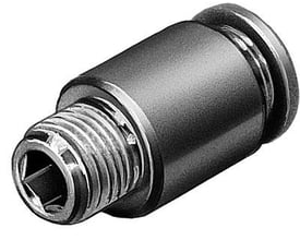 Festo lige forskruning QS-1/2-12-I med udvendigt gevind og indvendig sekskantfatning i metallisk finish på neutral baggrund.