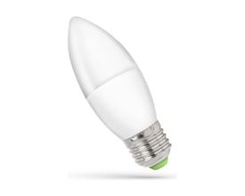 SpectrumLED 6W C37 LED-kertepære med hvid, mat overflade og E27-fatning, vist skråt fra siden.