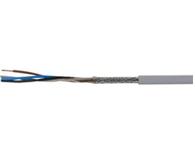 Multikabel 5x0,25mm² med skærm af fortinnet kobberflet, PVC-isolering og grå yderkappe.