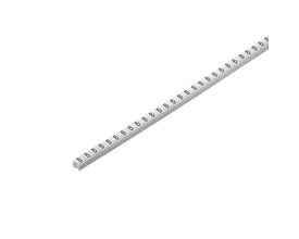 Weidmüller kabelkodningssystem med gentagne tal 6 på en hvid mærkeskinne, til ledere med diameter på 1,3–3 mm.