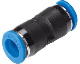 Festo lige-forbindelse QSM-3 er en mini push-in connector med en nominel størrelse på 1,9 mm i sort plast med blå fittings.