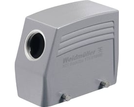 Weidmüller kabelhus i størrelse 6 med sideindgang til PG21, fremstillet i gråt metal med mærke og produktnummer indgraveret.