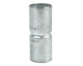 Kort OBO Bettermann-stålmuffe på 50 mm (2") til elektroinstallationsrør, vist stående med åbninger i begge ender.